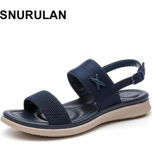 SNURULAN New 2021 European and American Summer Womens Sandals Buckle Casual Beach Sandals Comfortable Large Size Flat Shoes