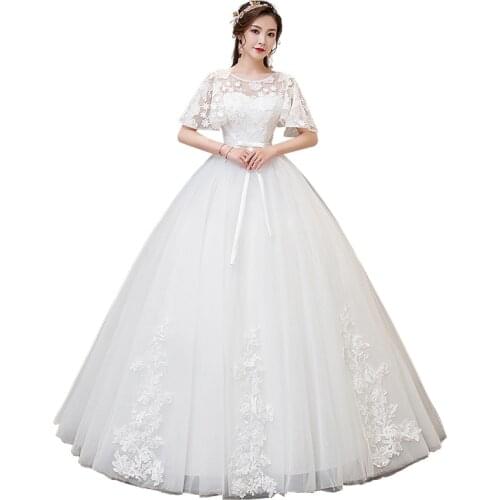 Wedding Dresses Shoulder Short Sleeve New Wedding Gowns Lace Up Bride Princess Plus Size Wedding Dress Bridal Floral Dresses
