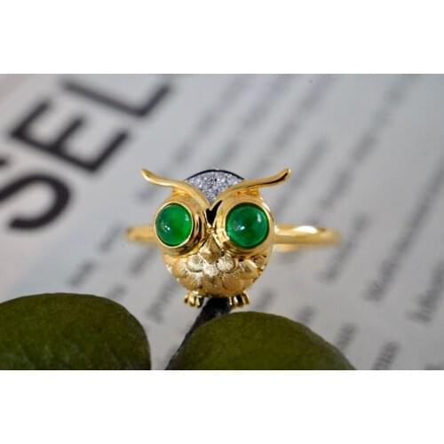 SX412 Solid 18K Gold Owl 0.3ct Nature Emerald Rings for Women Fine Jewelry Presents the Six-word Admonition