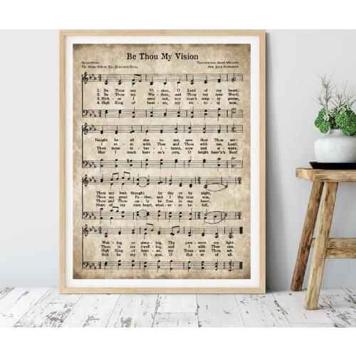 Vintage Sheet Music Canvas Prints Be Thou My Vision Inspirational Quote Antique Hymn Poster Christian Wall Art Painting Decor
