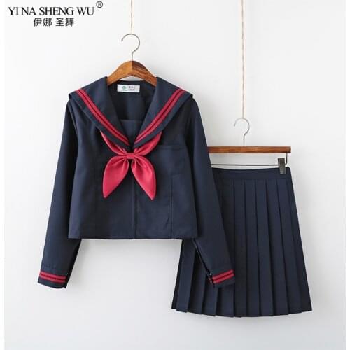 Japanese JK Uniforms School Dresses For Girls Collage Student Navy Blue Sailor Suit Women Jacket Middle School Pleated Skirt Set