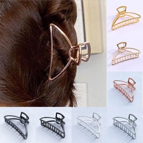 Women Elegant Simple Headband For Washing Girls Geometric Metal Hair Claw Clamp Hollow Out Hair Crab Half Moon Shape Hair Clip