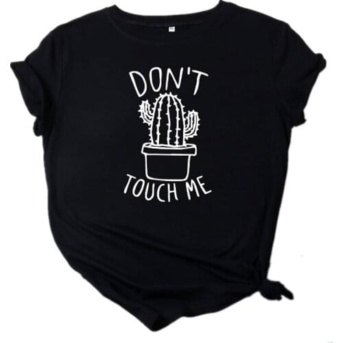 MK Women Graphic T Shirts Fashion Don't Touch Me Cactus Printed Short Sleeves Tshirts for Ladies Pure Cotton Summer Tees & Tops