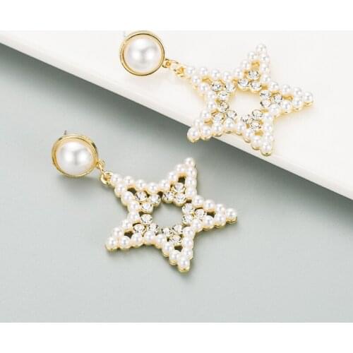 2021 Korean Long Pearl Star Drop Dangle Earrings For Women Vintage Crystal Wedding Party Elegant Pendientes Trinkets