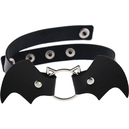 Women Adjustable Black White Leather Chocker Necklaces JewelryGothic Punk Halloween Vampire Bat Choker Collar Necklace