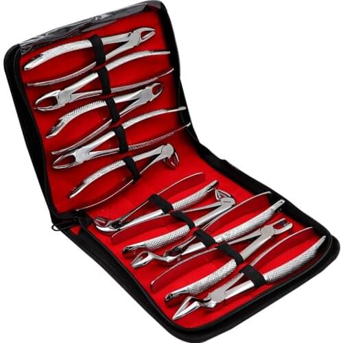 10pcs Dental Adult Forcep Set Stainless Steel Teeth Root Extracting Pliers With Kit Clinic Elevator Instrument Dentist Tools