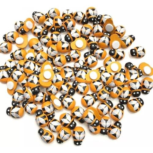 100pcs DIY Mini Wooden Bee Home Decor Refrigerator Wall Sticker Thanksgiving Birthday Party Garden Decoration Scrapbook Handmade