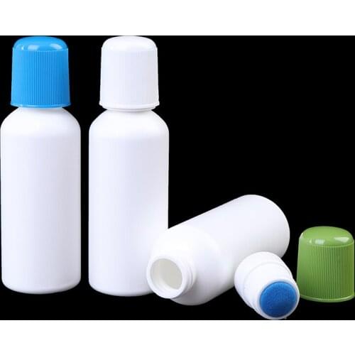 20/50/60/100ML Soreness liquid bottle with sponge applicator, medicine liquid bottle with blue sponge head High Quality