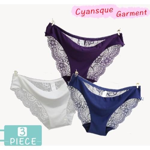 3 pieces of sexy lace underwear ladies underwear panties solid female seamless ice silk panties hot underwear women sexy lace