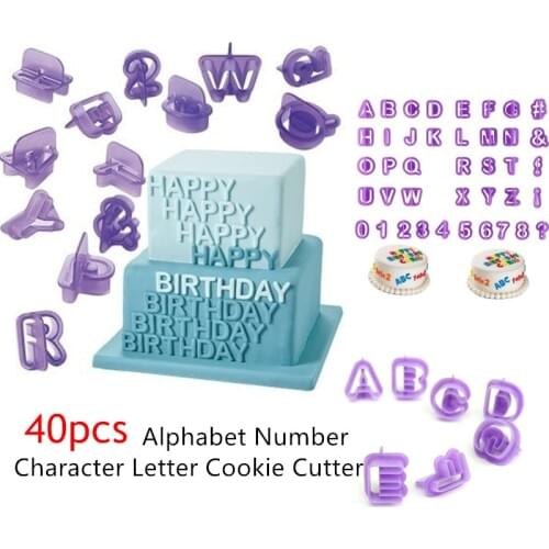 40Pcs Alphabet Number Character Letter Cookie Cutter Fondant Cake Biscuit Baking Mould DIY Cake Decorating Tools with Handle