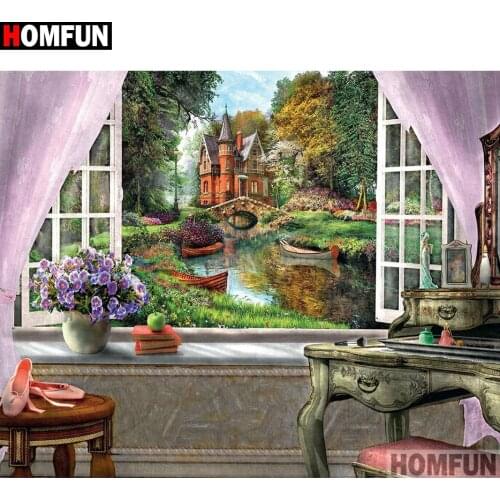 HOMFUN Full Square/Round Drill 5D DIY Diamond Painting "Flower window" 3D Diamond Embroidery Cross Stitch Home Decor A19741