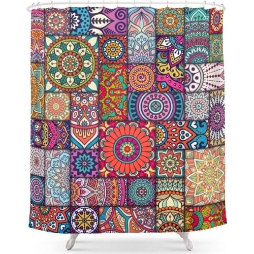 Boho Patchwork Quilt Pattern 2 Shower Curtain Set Bath Curtain For Bathroom With Non-slip Floor Mat