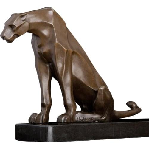 DW177 Panther Sculpture Bronze Abstract Leopard Statue Wildlife Animal Figurine Antique Cheetah Artwork for Office Desktop Decor