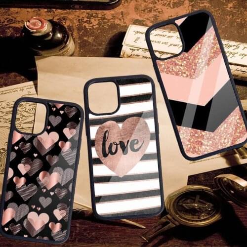 Gold Rose Love heart Phone Case PC for iPhone 11 12 pro XS MAX 8 7 6 6S Plus X 5S SE 2020 XR