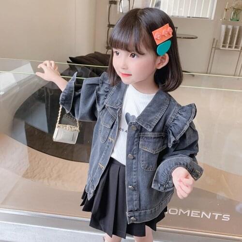 Fashion Baby Girls Denim Jackets Korean Ruffles Fly Sleeve Jean Coats Kids Outerwear 2021 Spring Autumn Casual Children Clothing