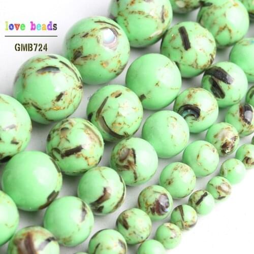Cyan Green Shell Howlite Loose Stone Round Beads for Jewelry Making DIY Bracelet 15'' strand 4/6/8/10/12mm