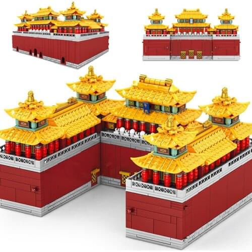 DIY Bookshelf Bricks Palace Meridian Gate of the Forbidden City Architecture Building Blocks with Figures Toys for Children Gift