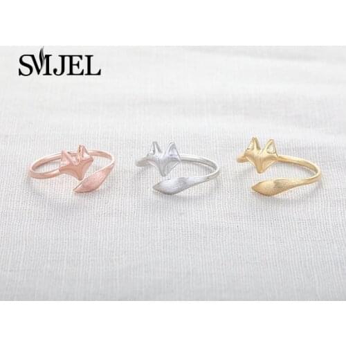SMJEL 2017 New fashion Jewelry Cute Punk Fox Ring Adjustable Rings Animal Rings Cool Rings For Women Party gifts 10 PCS-R017