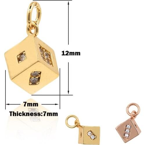 Dice Pendant Copper Zircon Square Charm DIY Jewelry Bracelet Necklace Making Accessories 7x7x12MM