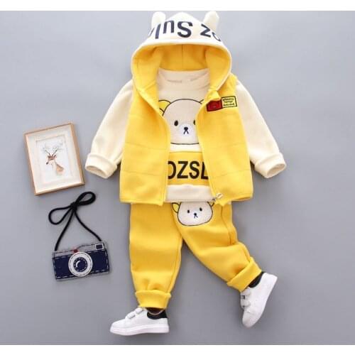 Childrens Suit Autumn and Winter New Fashion Bear Three Sets of Lovely Boys Winter Clothes Thickened Warm Winte