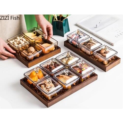Creative Glass Snack Plate Home Living Room Dining Room Glass Tableware Sub-grid Fruit Dish with Tray Candy Dessert Platter