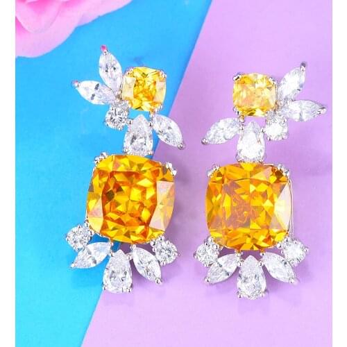LARRAURI Charm Shiny CZ Clear Yellow Statement Crystal Earrings Trendy Femme Jewelry Stud Earrings for Women Wedding Engagement