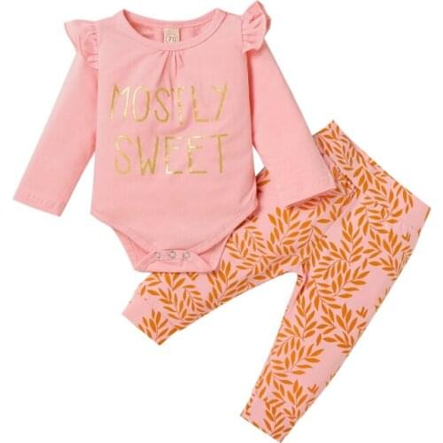 Fashion Childrens Casual Cute Letter Pullover Flying Sleeve Two-piece Baby Sets 2021 Hot