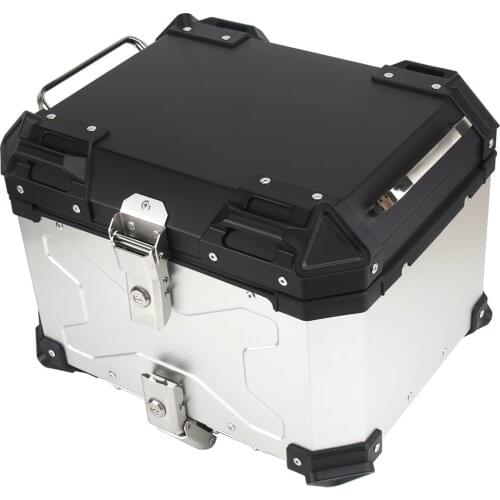 Motorcycle 45L Tailbox Aluminum Alloy Quick Release Trunk Waterproof Long Handle Locked Storage Box Silver and Black