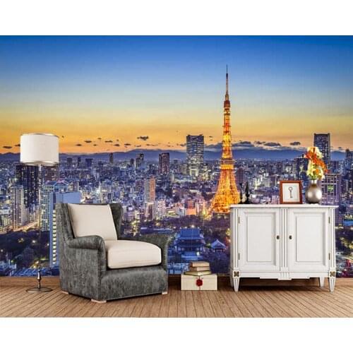 Papel de parede Tokyo Tower city view at sunrise and sunset 3d wallpaper mural,living room bedroom wall papers home decor