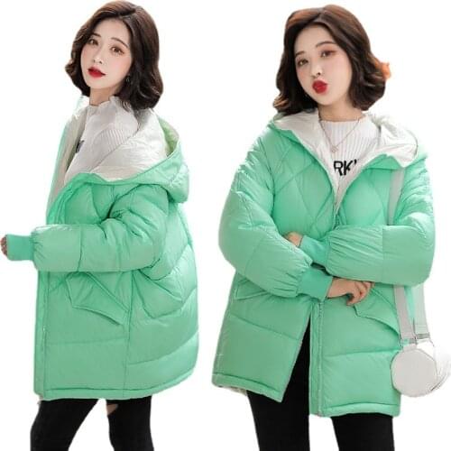 2021 New Winter Jacket Gloosy Parka Womens Jacket Warm Down Cotton Jackets Casual Hooded Cotton Padded Parkas Coat Female