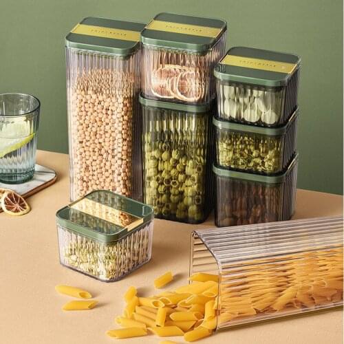 PET Sealed Canister Kitchen Items Food Storage Containers Airtight Cereal Canister Storage Boxes Square Pasta Jar Dispenser