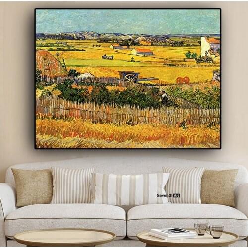 Landscape Oil Painting Reproductions Harvest at La Crau by Van Gogh Posters and Prints on Canvas Wall Picture for Living Room