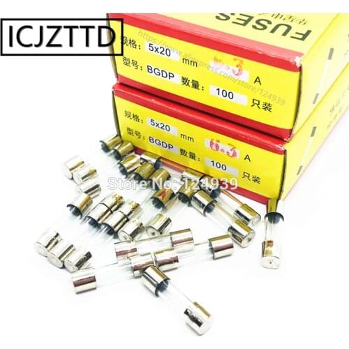 Fuse tube 5x20mm F 6.3A 6.3A glass tube fuse 5 * 20 F6.3AL250v quick break 6.3a 100pcs/box glass fuse 5mm 20mm