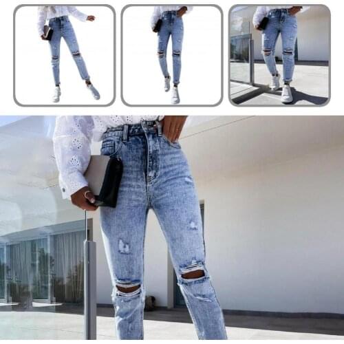 Button Summer Autumn High Waist Straight Cropped Denim Pants for Club
