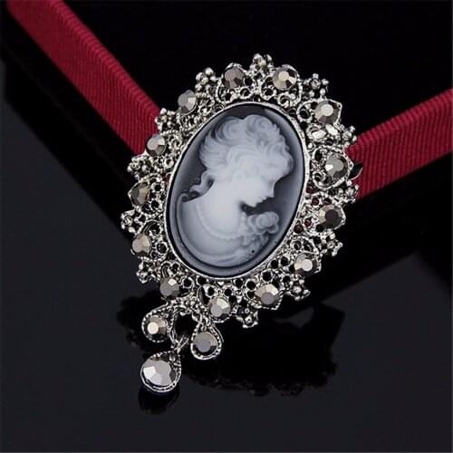 Crystal Rhinestone Lady Vintage Cameo Victorian Style Wedding Party Women Pendant Brooch Pin