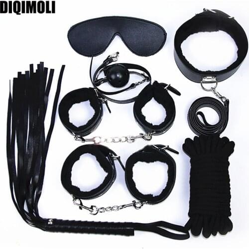 Sex Bondage Sets BDSM Restraints Handcuffs Whip Eye Mask Sex Collars Mouth Plug Couples Flirting Sex Toys for Training Fetishism