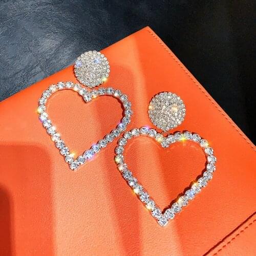Fashion Big Heart Rhinestone Earrings For Women Pearl Crystal Geometric Statement Earrings Wedding Costume Jewellery