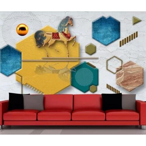 Nordic 3D geometric graphics horse bedroom living room background wall painting wallpaper