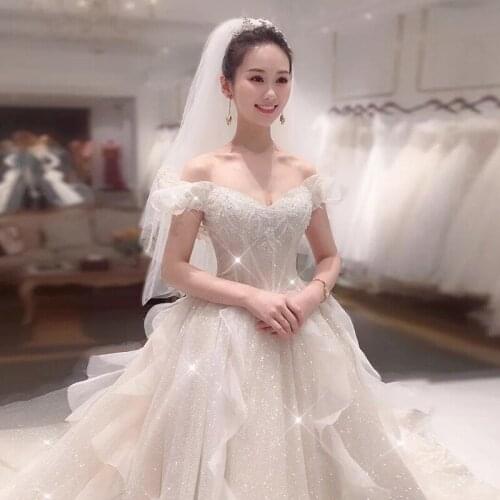 Wedding Dress 2021 New Bridal Temperament French Word Shoulder-length Drag Tail Mori Super Fairy Dream