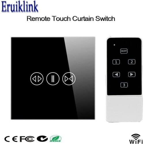 EWelink UK Standard Touch House Home Led Remote Curtains Switch, Crystal Glass Panel Remote Wall Switch 220V For Home Automation
