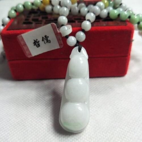 Zhe Ru Jewelry Pure Natural Jadeite Light Green Good Luck Bean Pendant Tricolor Jade Bead Necklace Send A Certificate