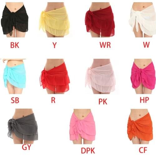 Women Double Layer Ruffles Beach Short Sarong Swimsuit Bikini Chiffon Cover Up Summer Sunscreen Shawl Wrap Skirt