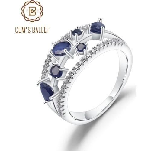 GEMS BALLET 0.65Ct Natural Blue Sapphire Ring 925 Sterling Silver Fancy Classic Oval Gemstone Rings For Women Fine Jewelry