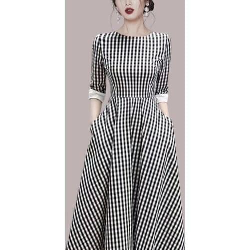 S-XL Plus Size Tunic Dress Women Summer 2021 Half Sleeve Ruffle Black Elegant Plaid Dress Ladies Korean Fashion Casual Sundress