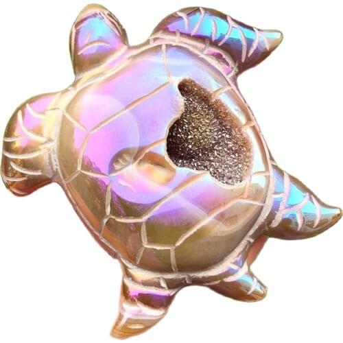 1PC Natural Agate Aura Hand Carved Multicolour Tortoise Polished Crystal Turtle Deco
