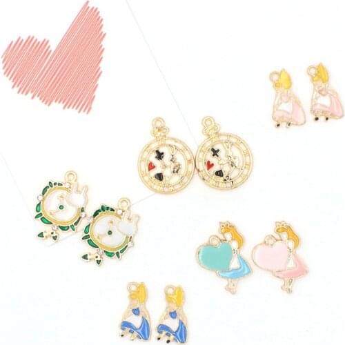 10pcs/lot Cute animals Enamel Rabbit clock pretty girl Charm for DIY Earring Jewelry Handmade Headwear accessories Finding XL806
