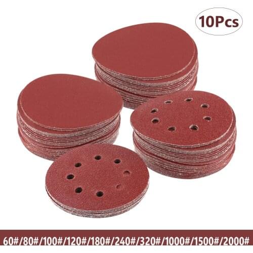 10pcs Sanding Discs Sheet Sander Eight Hole Pads Round Sandpaper 5" Hook And Loop Disc Polish 60-2000 Hook and Loop Grit Polish