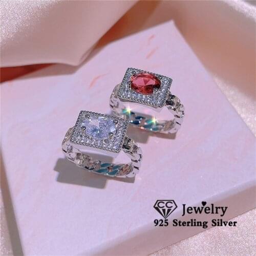 CC Luxury Rectangle Rings For Women White/Red Cubic Zirconia 925 Silver Wedding Accessories Vintage Drop Shipping CC3231