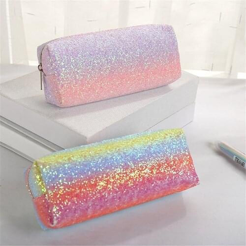 Rainbow Color Pencil Case Gift Estuches Gradient Pen Box Pvc Waterproof Pen Pouch Makeup Storage Bag School Supplies Stationery