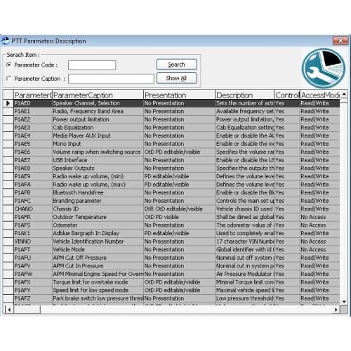 For Volvo PTT Parameters Description APCI+ (Version 4) + keygen